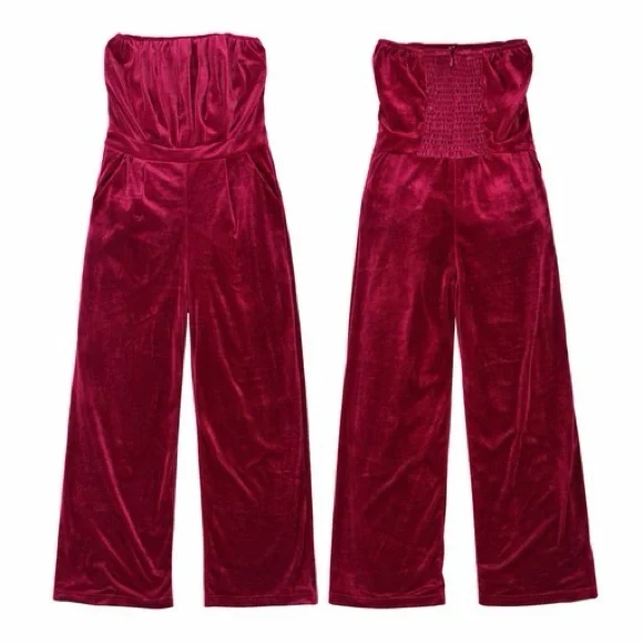 Elegant Burgundy Strapless Jumpsuit - Picture 2 of 3